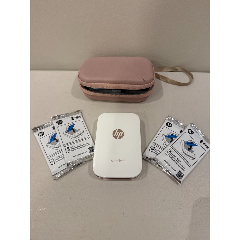 HP Sproket Mini Bluetooth Photo Printer Rose Gold/White Photo Paper Case